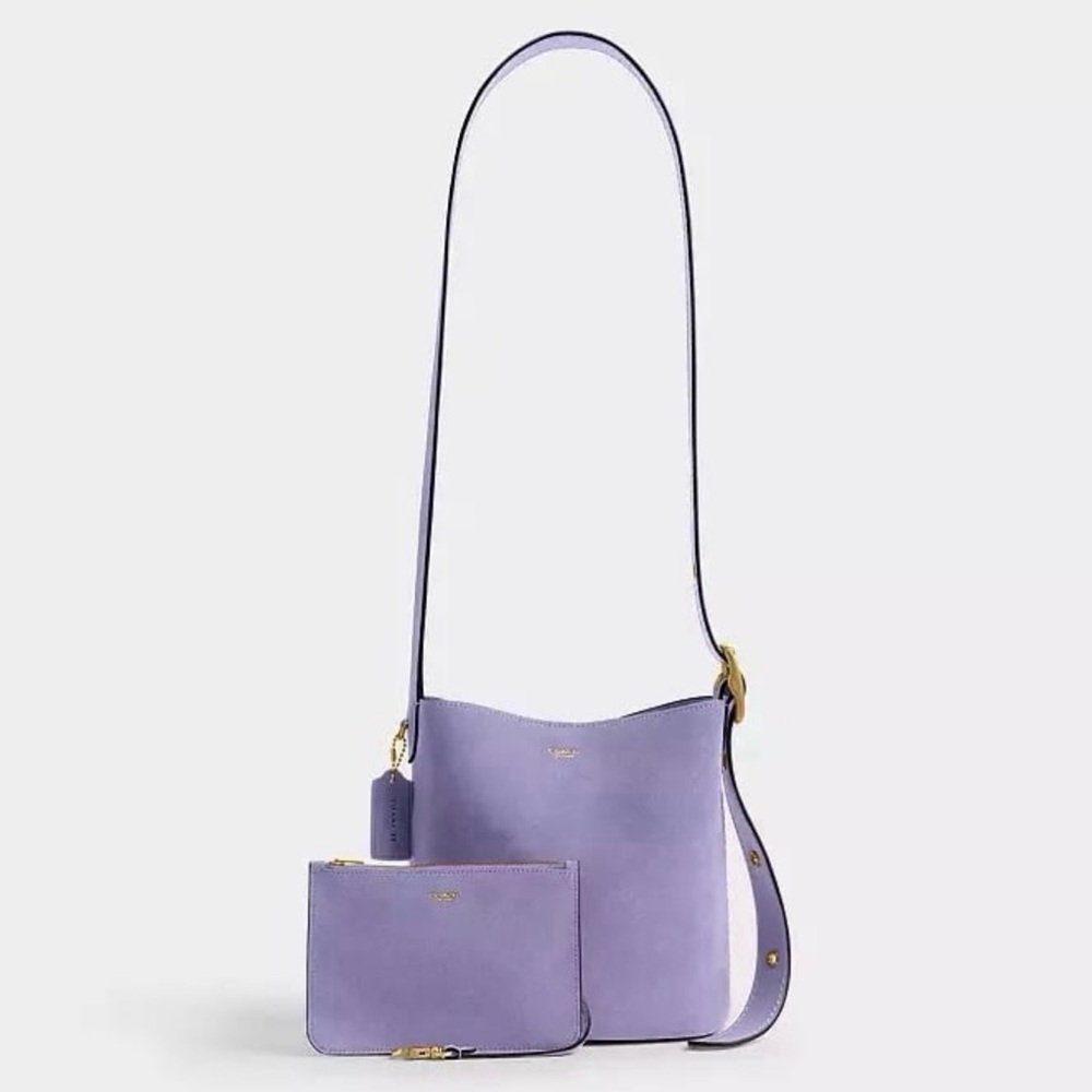 Coach Bleecker Bucket Bag 21 & Pouch in Brass/Violet Mist Purple Suede NWT - Picture 8 of 16